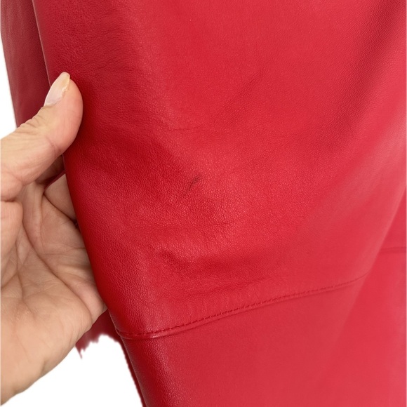Red Leather Pencil Skirt w/Adjustable Zipper Slit - Size 4 - Picture 8 of 11